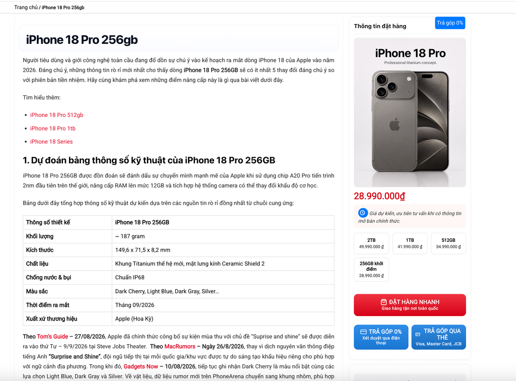 Trang cập nhật tin tức về iPhone 18 Pro trên phone-18.com